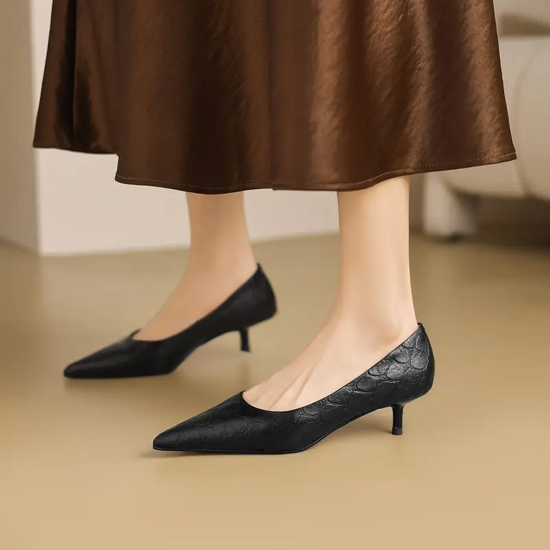 MORAZORA 2026 New Genuine Leather Shoes 4cm High Heels Office Dress Shoes Pointed Toe Fashion Single Shoes