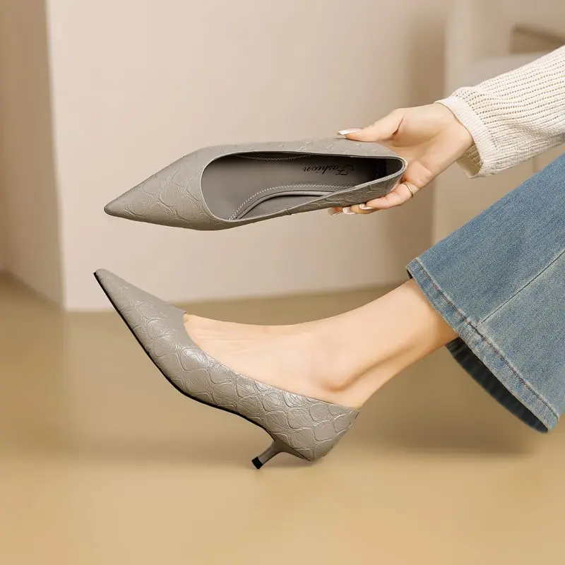 MORAZORA 2026 New Genuine Leather Shoes 4cm High Heels Office Dress Shoes Pointed Toe Fashion Single Shoes