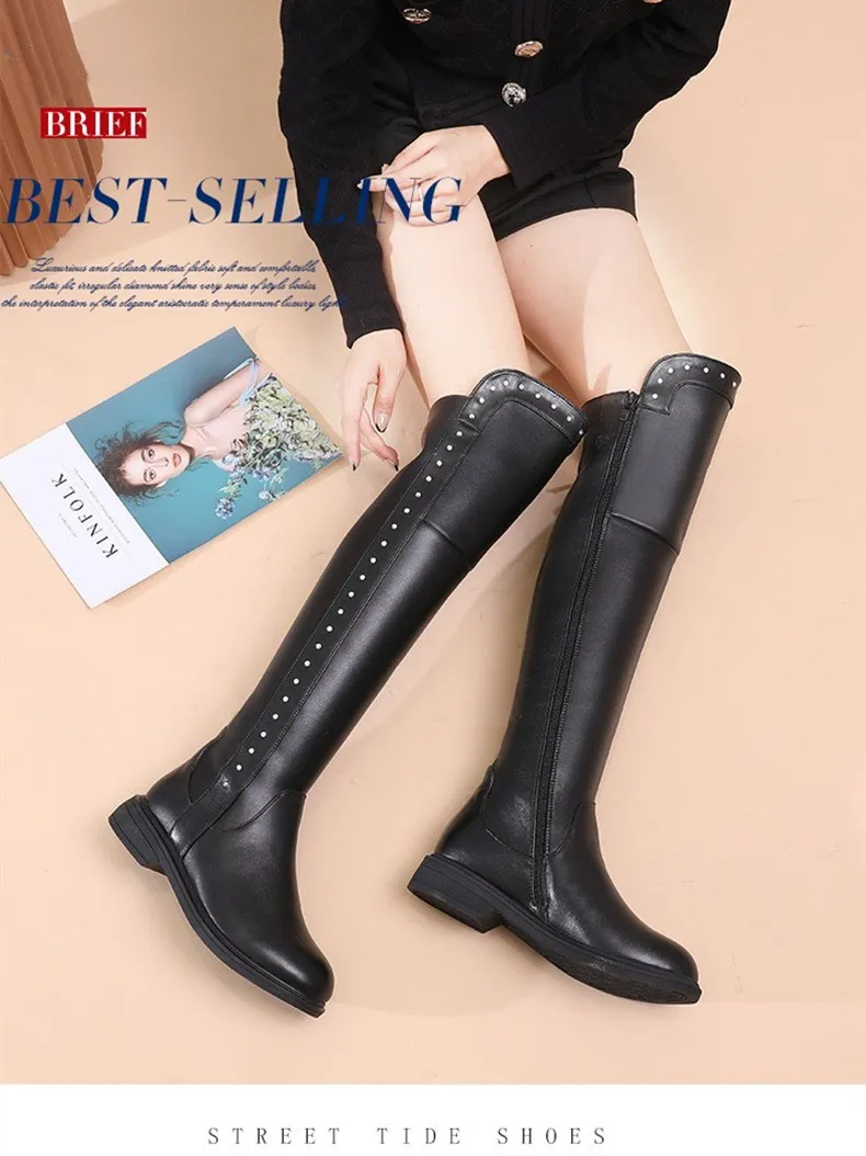 AIYUQI Womens Knee High Boots Winter 2026 New Genuine Leather Women Thigh High Boots Plus Size Wool Warm Women's High Boots
