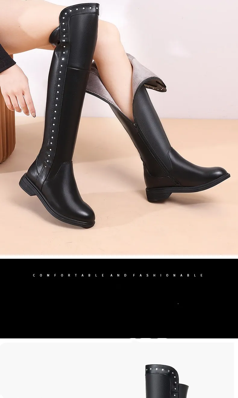 AIYUQI Womens Knee High Boots Winter 2026 New Genuine Leather Women Thigh High Boots Plus Size Wool Warm Women's High Boots