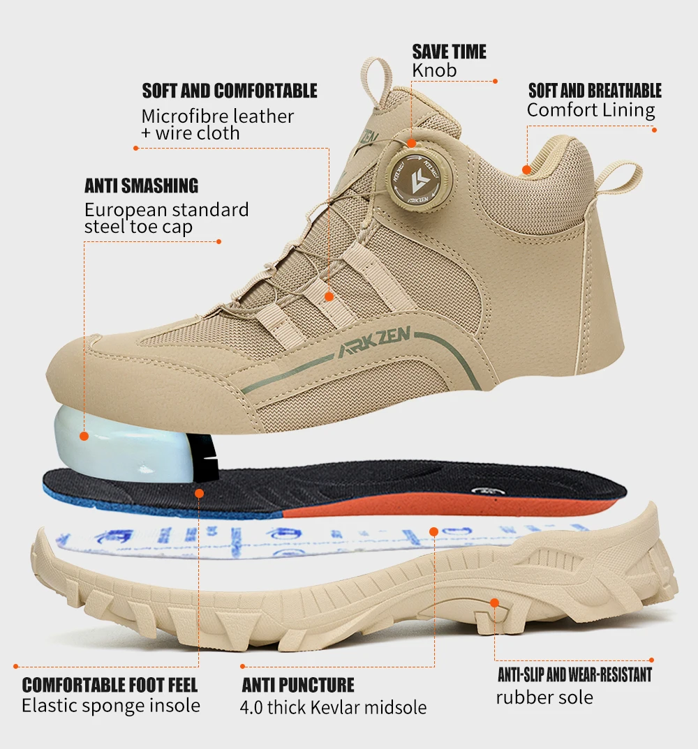Male Indestructible Shoes Composite Toe Protection Shoes Security Puncture-Proof Work Sneakers Safety Boot for Engineers Men