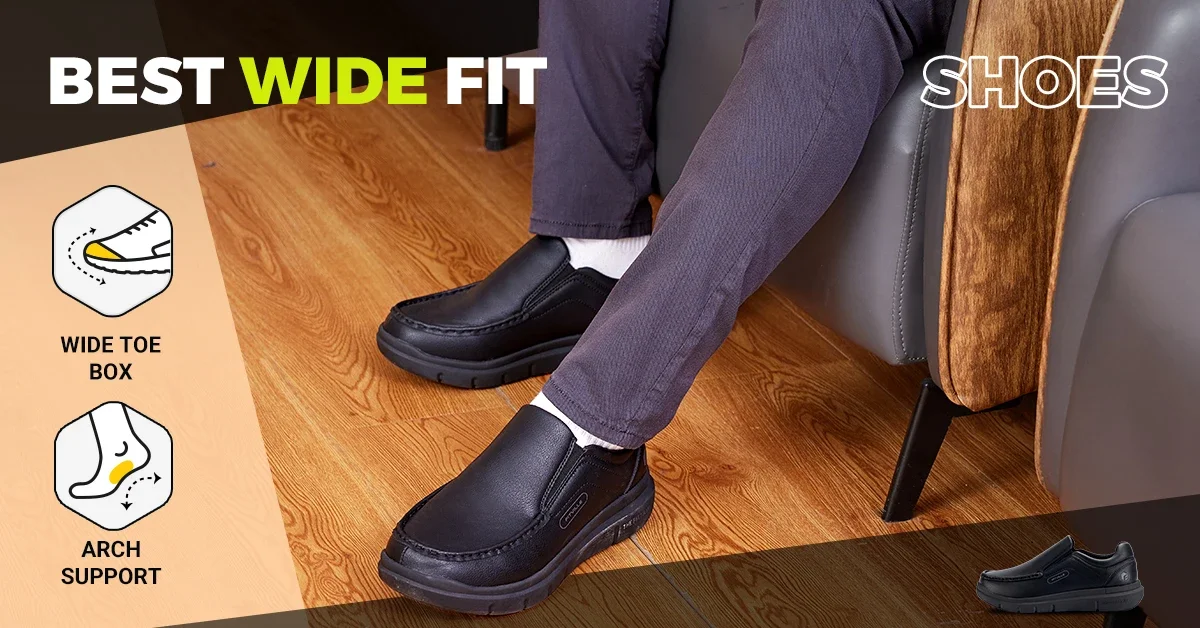 Fitville Men'S Slip-On Shoes Wide Width Leather Casual Shoes Lightweight For Swollen Feet With Arch Support Pain Relief