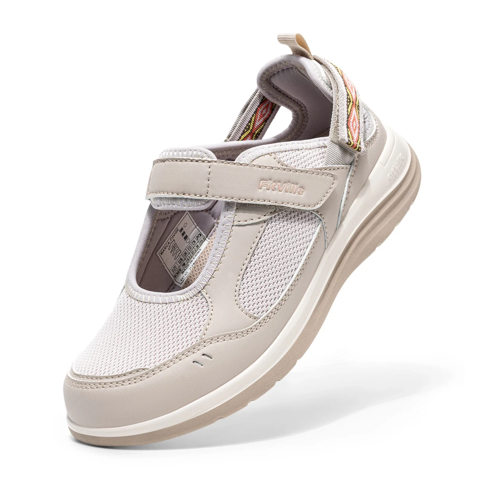 FitVille Women'S Diabetic Shoes Wide Summer Sandals With Adjustable Closures&Arch Support Lightweight Breathable Nurse Shoe