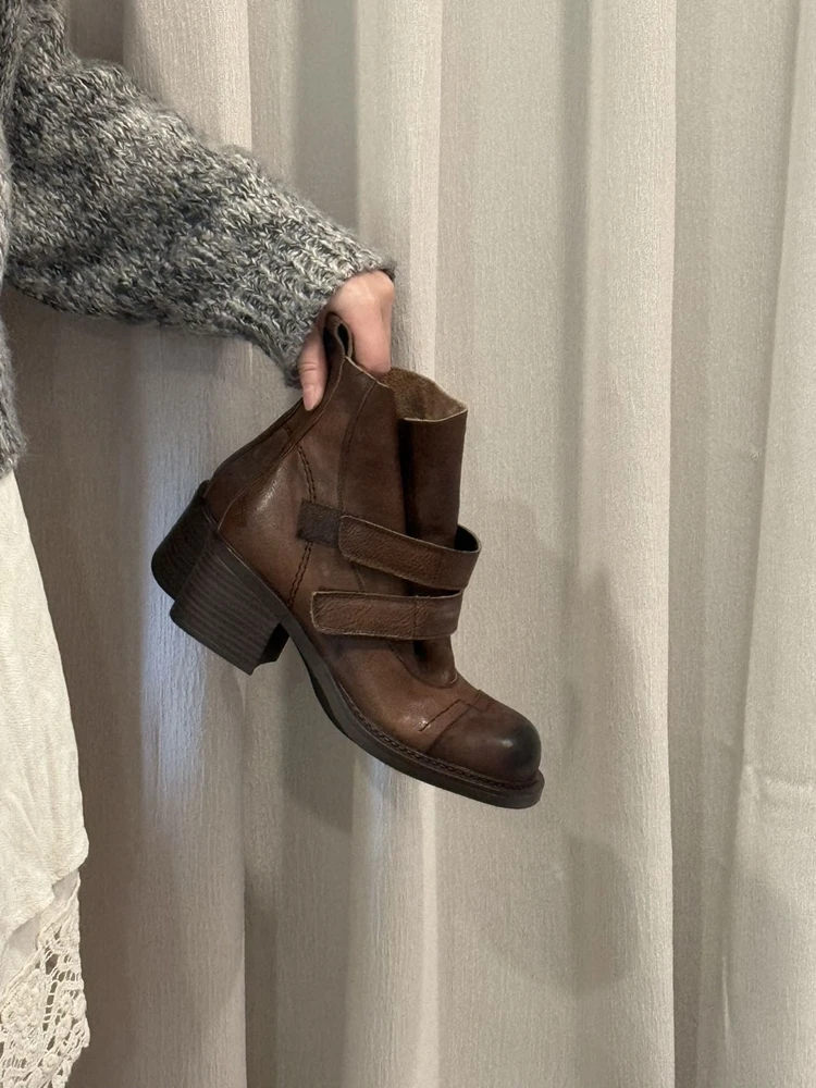 BANFANG Women's Short Boots 6cm Brown Boots Luxury Fashion Brand Design Versatile High Quality Temperament Shoes For Woman