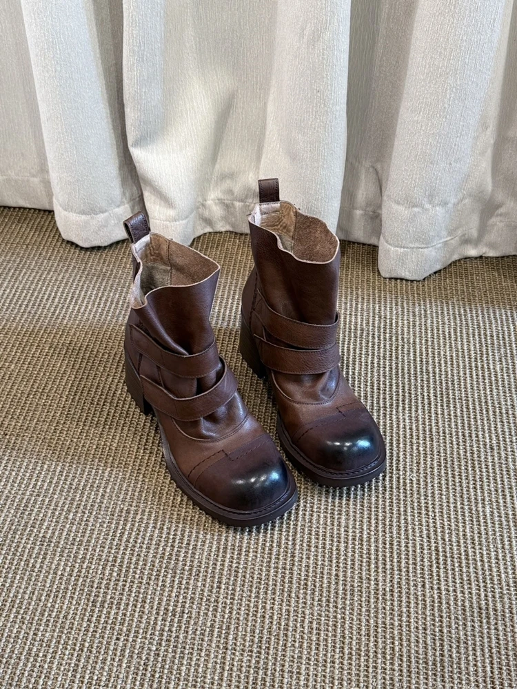 BANFANG Women's Short Boots 6cm Brown Boots Luxury Fashion Brand Design Versatile High Quality Temperament Shoes For Woman