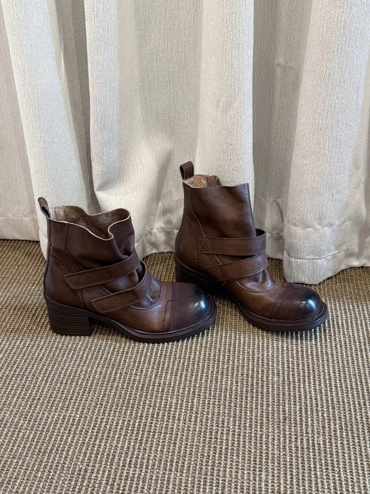BANFANG Women's Short Boots 6cm Brown Boots Luxury Fashion Brand Design Versatile High Quality Temperament Shoes For Woman