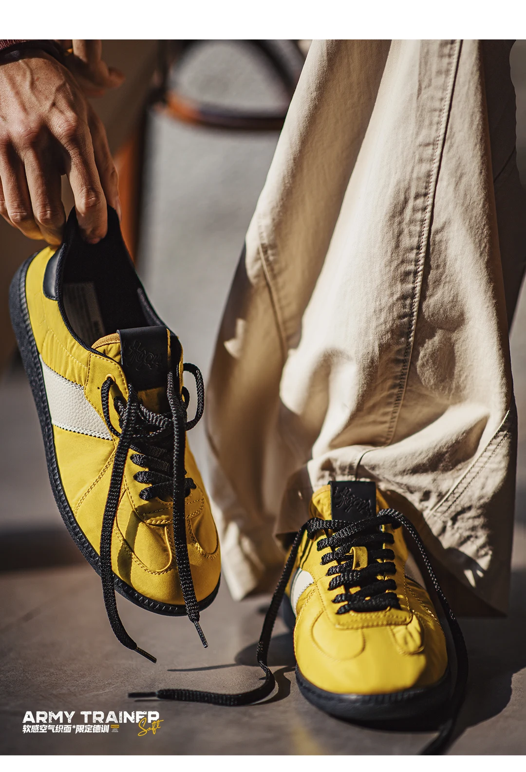 Maden Unisex Vintage Yellow Sneakers Classic Low Top Flat Sole Lightweight Casual German Trainers Lace Up Commuter Shoes