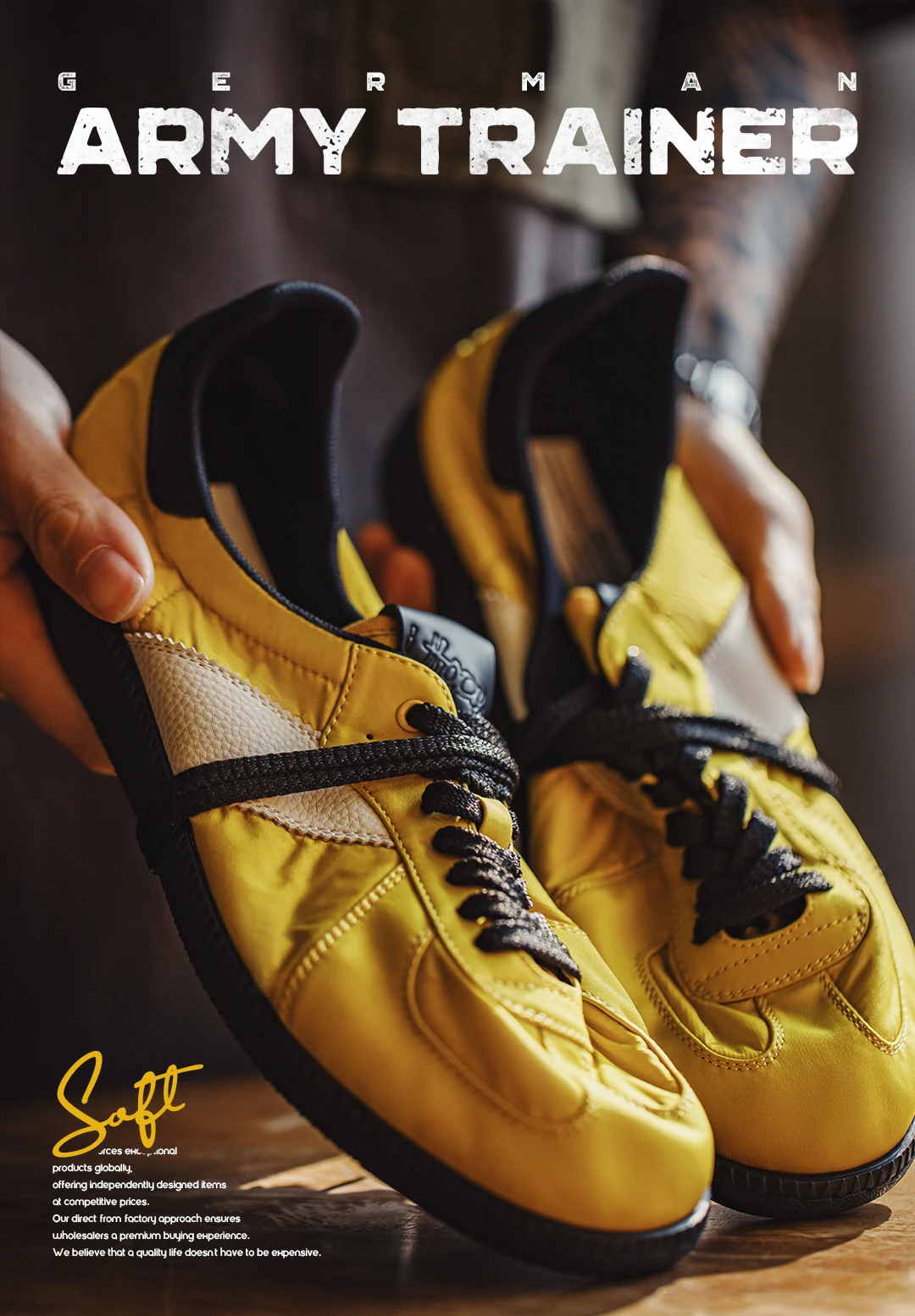 Maden Unisex Vintage Yellow Sneakers Classic Low Top Flat Sole Lightweight Casual German Trainers Lace Up Commuter Shoes