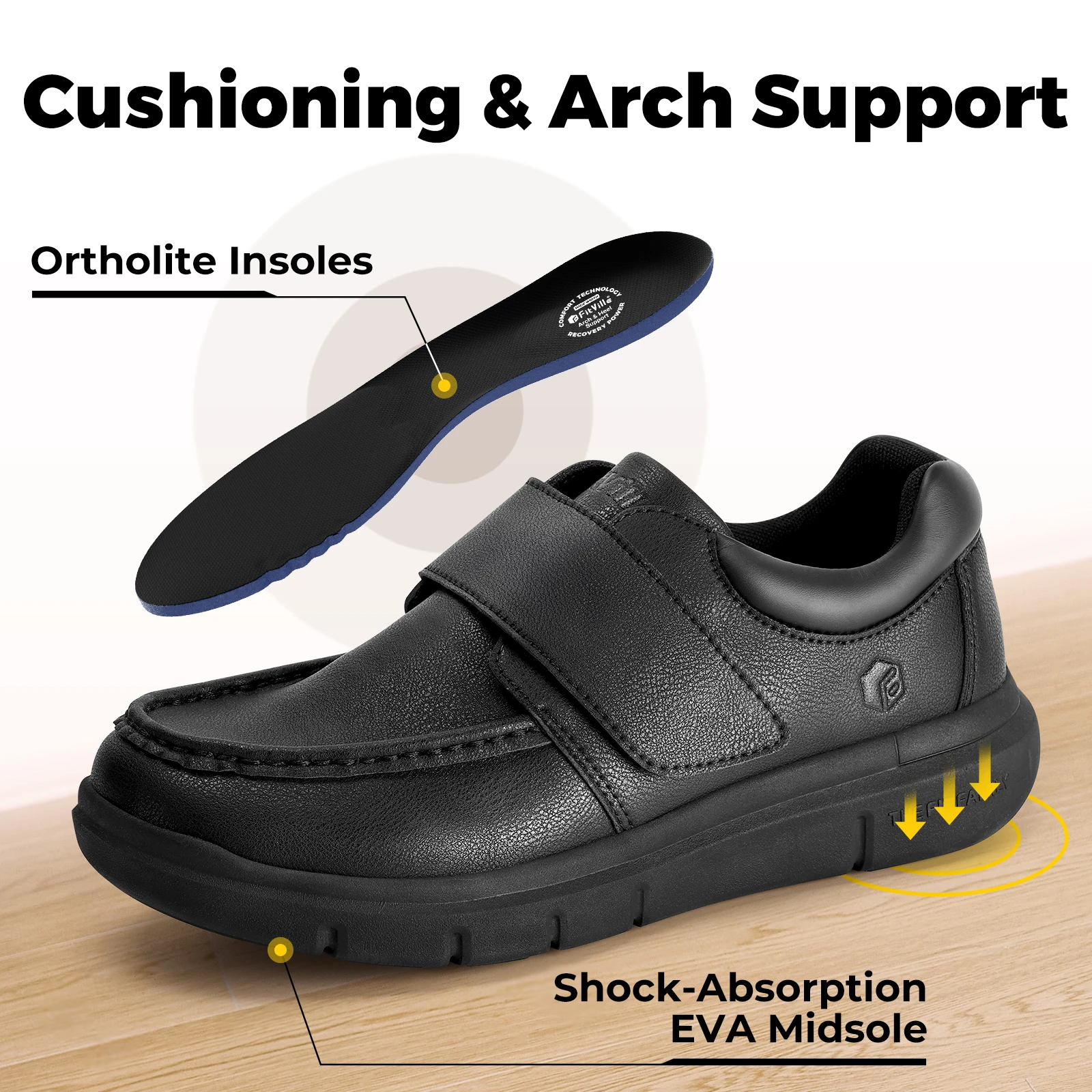 FitVille Wide Fit Men's Leather Shoes Diabetic Walking Shoes Oxford Shoes Formal Business Shoe Comfortable All Day Wear