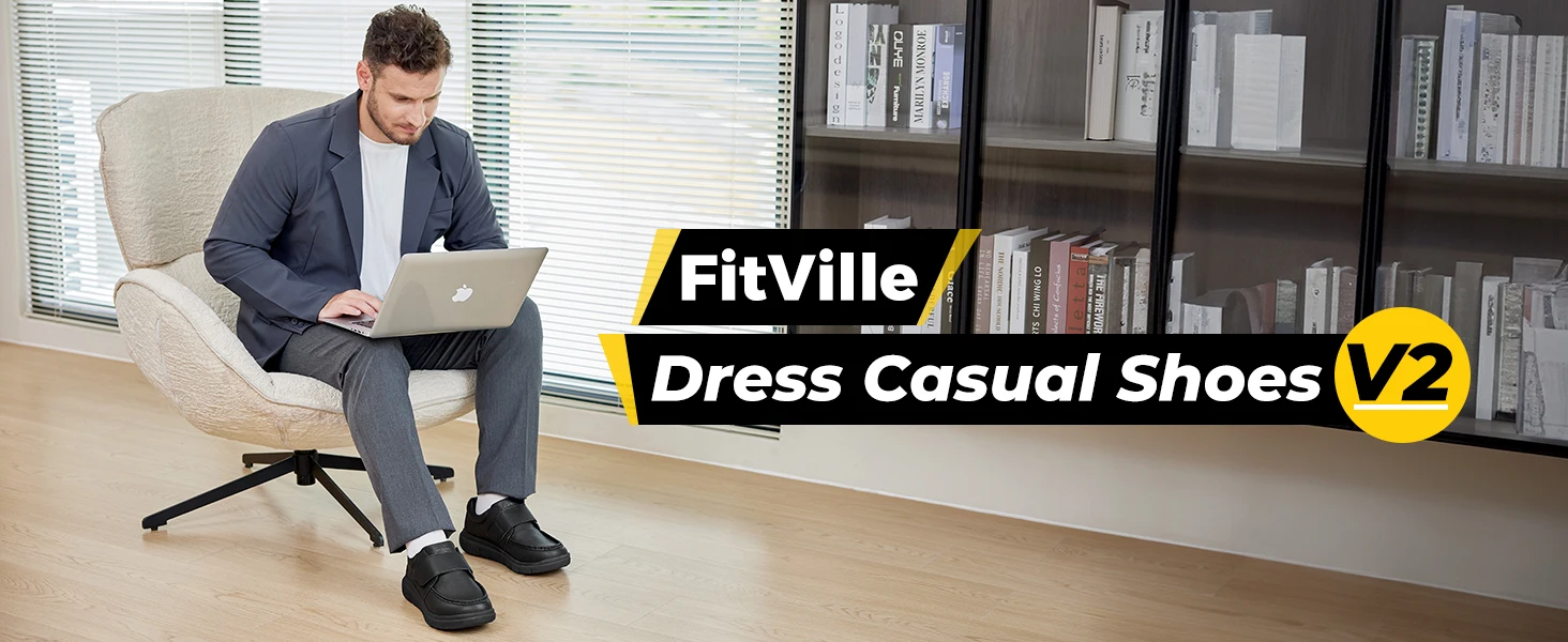 FitVille Wide Fit Men's Leather Shoes Diabetic Walking Shoes Oxford Shoes Formal Business Shoe Comfortable All Day Wear