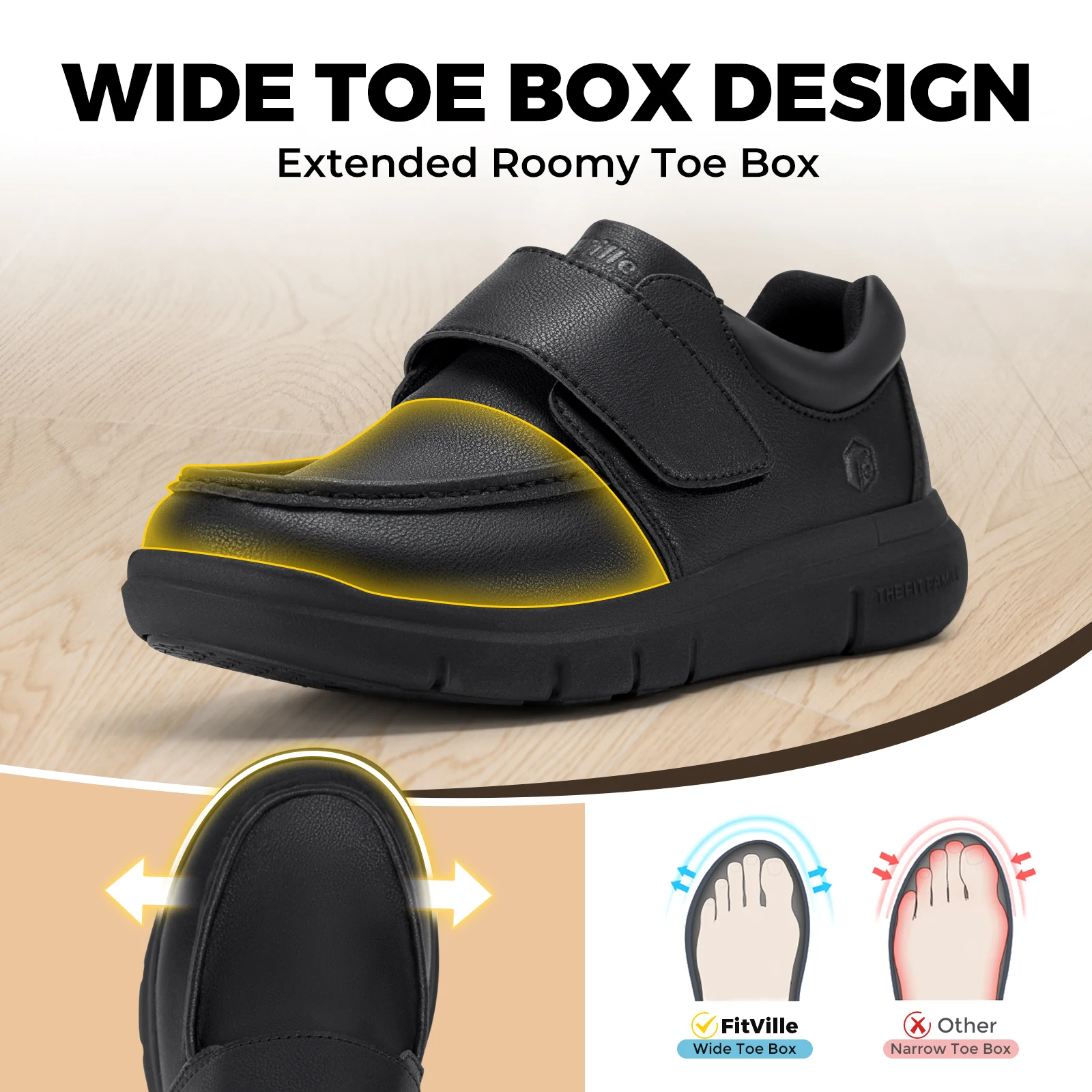 FitVille Wide Fit Men's Leather Shoes Diabetic Walking Shoes Oxford Shoes Formal Business Shoe Comfortable All Day Wear