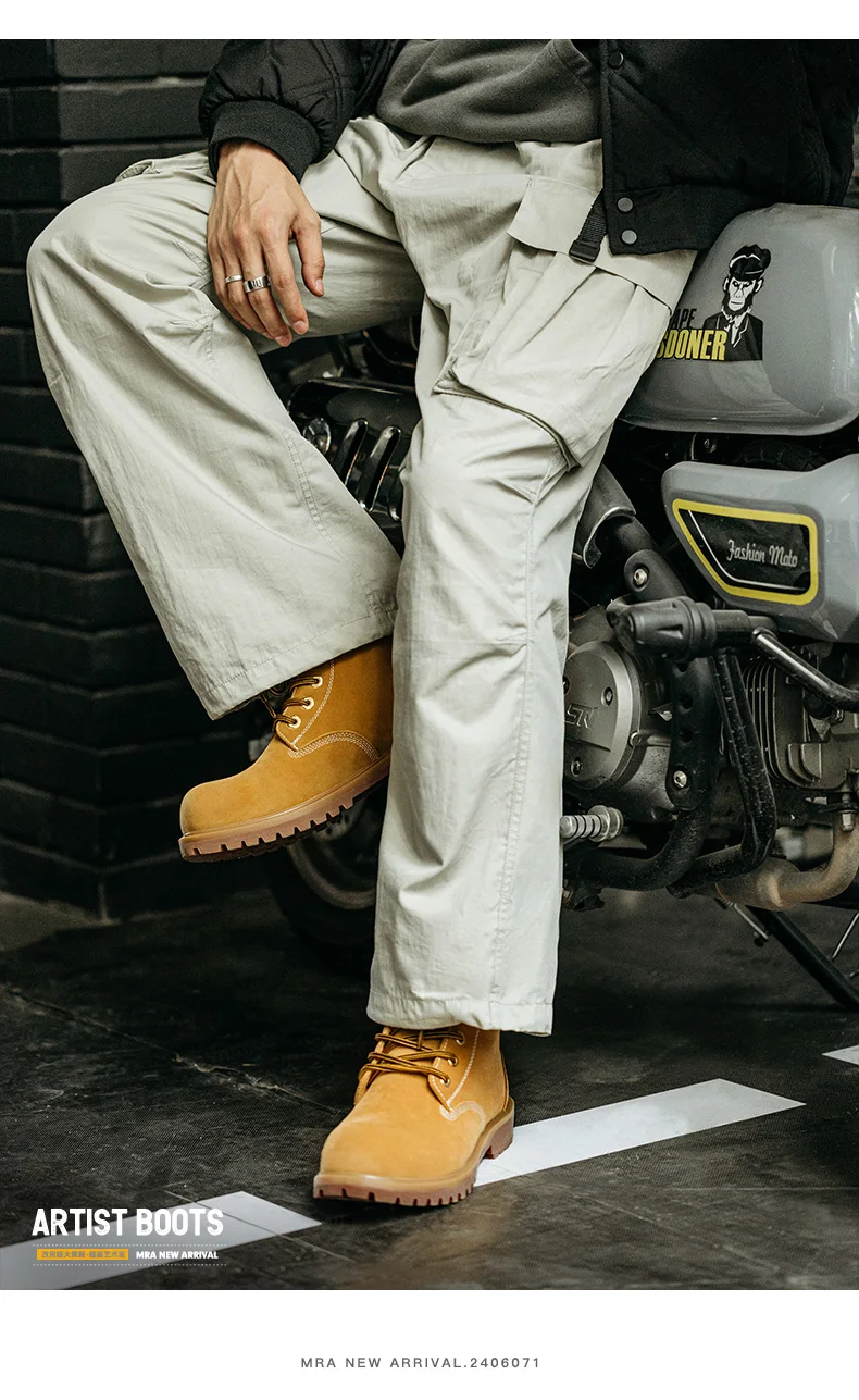 Mr.A Brand Spliced High-Top Wear-Resistant Yellow Boots Outdoor Hiking Leather Comfortable Retro Warm Boots Autumn and Winter Men's Waterproof Boots