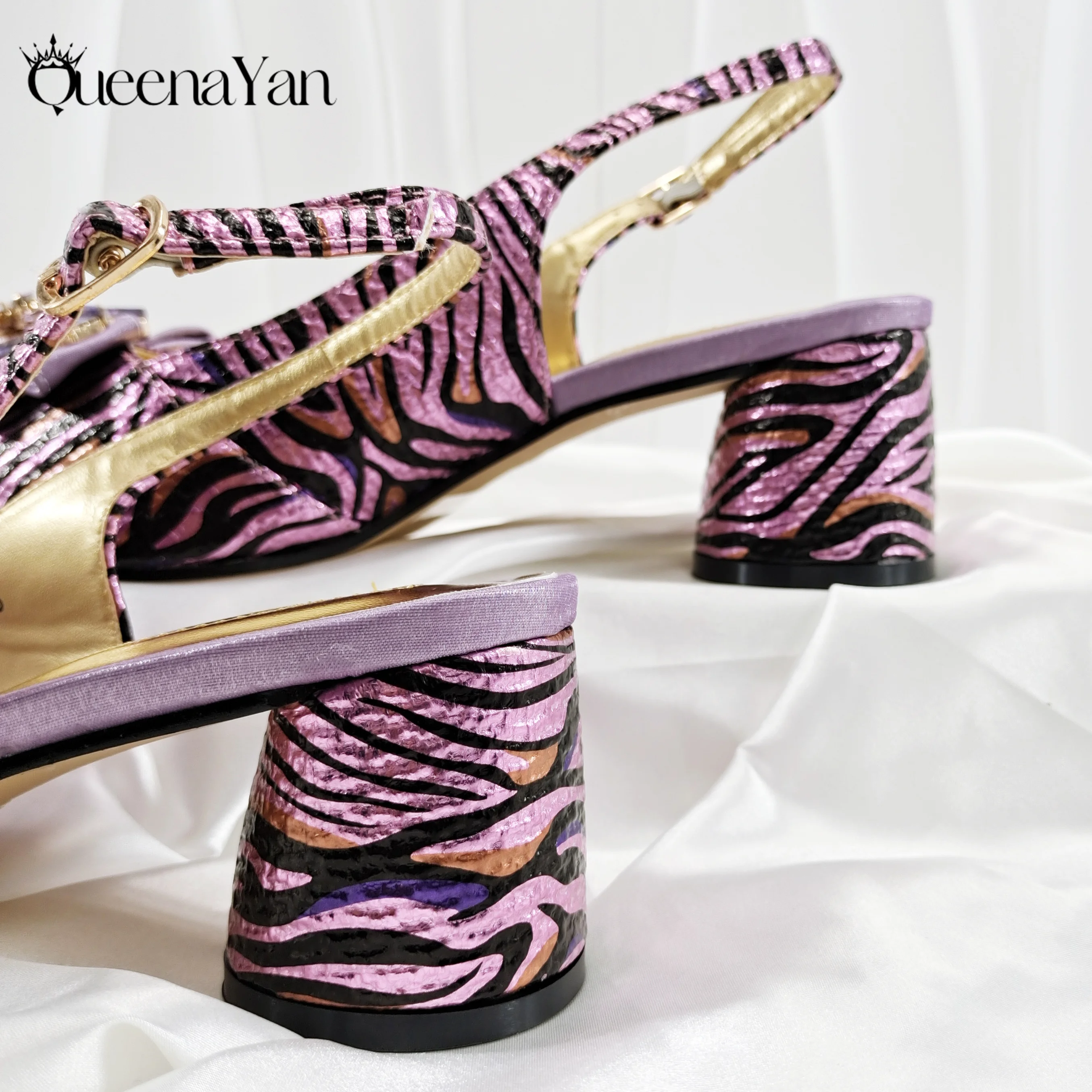 Queena Yan 2025 Women Elegant Gold High Heel Shoe and Matching Bag Set with Rhinestone Accents Stylish Peep Toe Design for Party