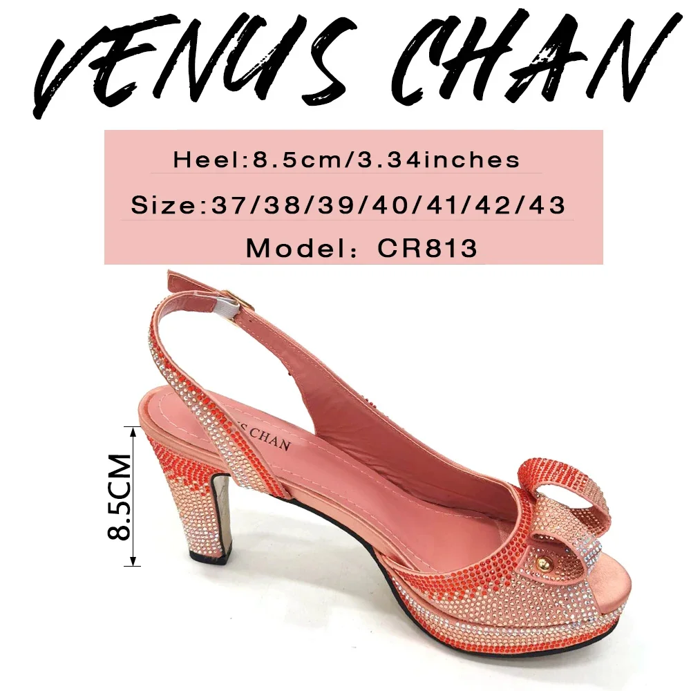 2026 Elegant Women's Peep-Toe Heels & Peach Color Diamond Pumps Set - Chic Italian Footwear & Matching Bags for Parties