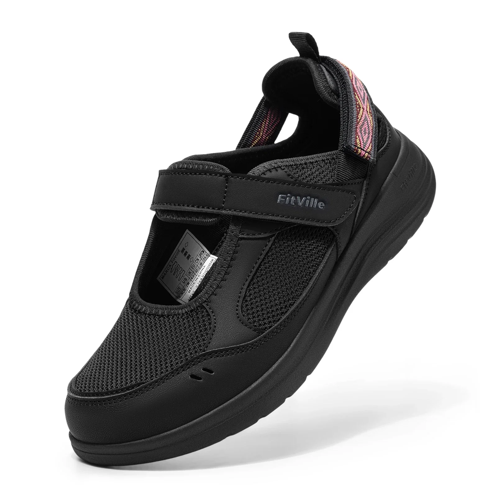 FitVille Mary Janes Women'S Diabetic Shoes Wide Summer Sandals With Adjustable Closures&Arch Support Breathable Nurse Shoe
