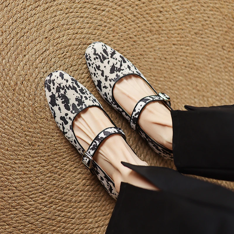 QUTAA 2025 Fashion Women Flats Shoes Heels Ballet Mary Jane Spring Round Toe Cow Leather Casual Summer Shoes Woman Size 34-40
