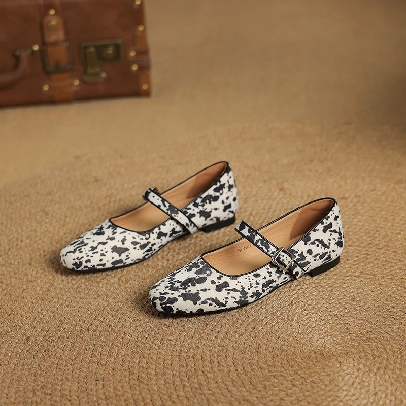 QUTAA 2025 Fashion Women Flats Shoes Heels Ballet Mary Jane Spring Round Toe Cow Leather Casual Summer Shoes Woman Size 34-40