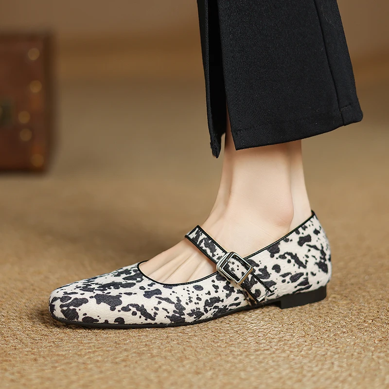 QUTAA 2025 Fashion Women Flats Shoes Heels Ballet Mary Jane Spring Round Toe Cow Leather Casual Summer Shoes Woman Size 34-40