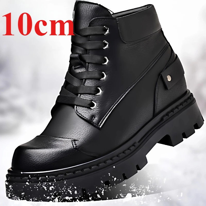 Winter Warm Cotton Boots Shoes for Men's 12cm Extra High Elevator Shoe Height Increasing Shoes Comfortable Antifreeze Snow Boots