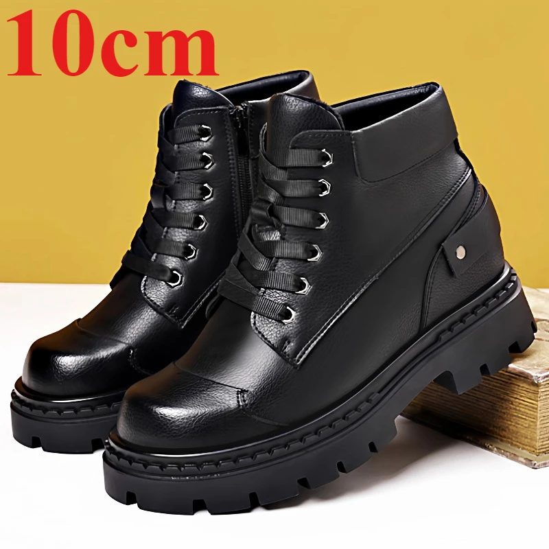 Winter Warm Cotton Boots Shoes for Men's 12cm Extra High Elevator Shoe Height Increasing Shoes Comfortable Antifreeze Snow Boots