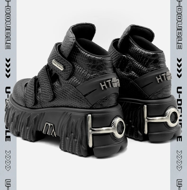 New Punk Style Women Shoes Lace-up Heel Height 6CM Platform Shoes Woman Metal Decor Woman Sneakers Gothic Ankle Rock Boots