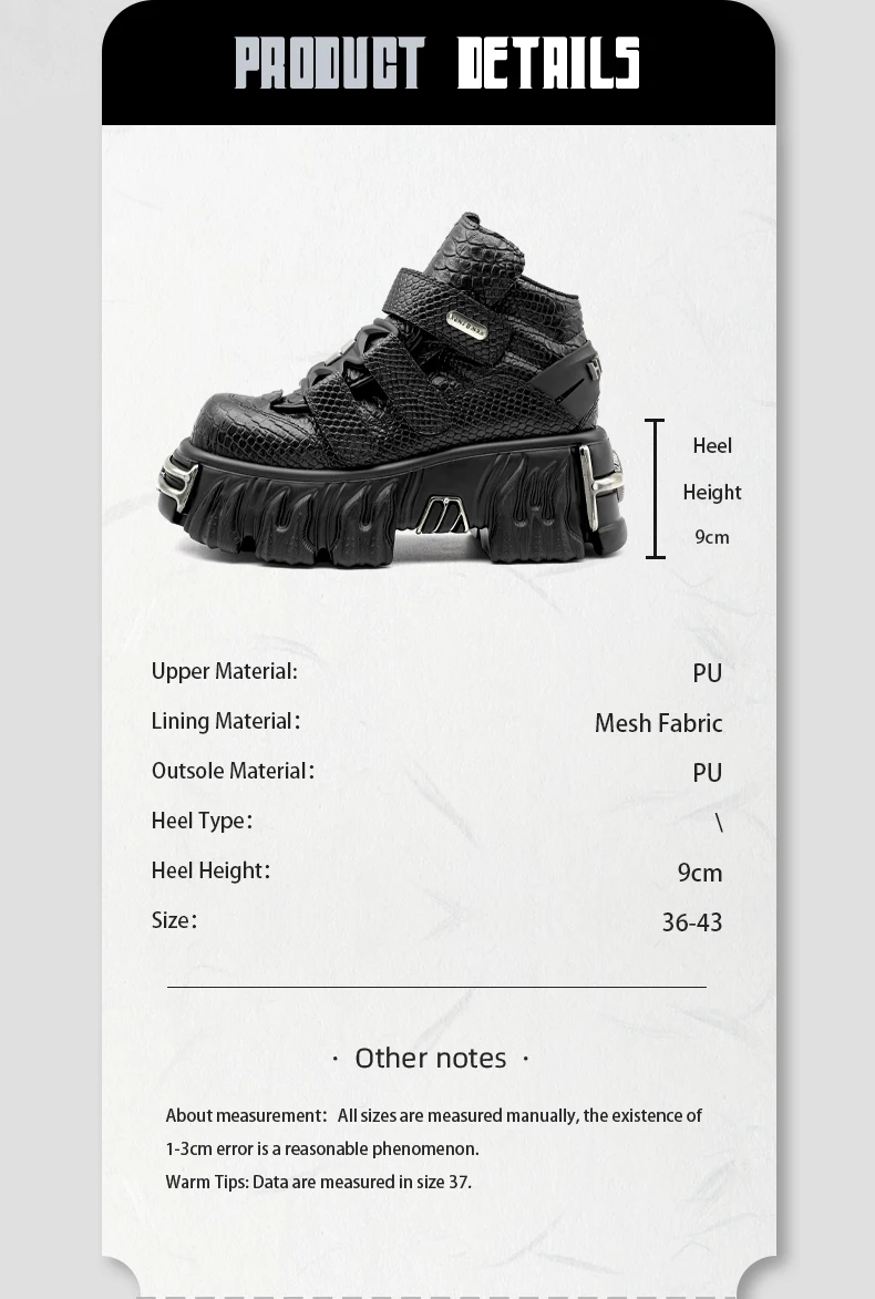 New Punk Style Women Shoes Lace-up Heel Height 6CM Platform Shoes Woman Metal Decor Woman Sneakers Gothic Ankle Rock Boots