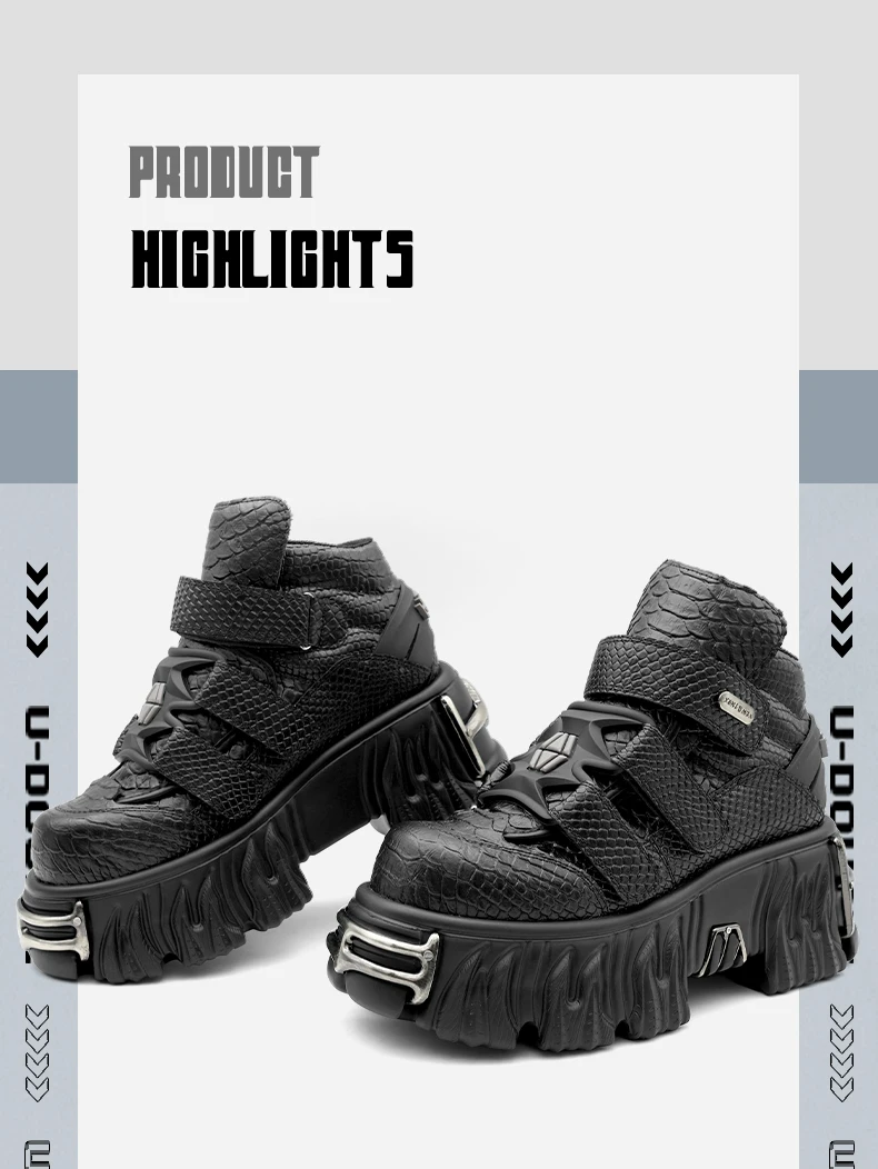 New Punk Style Women Shoes Lace-up Heel Height 6CM Platform Shoes Woman Metal Decor Woman Sneakers Gothic Ankle Rock Boots