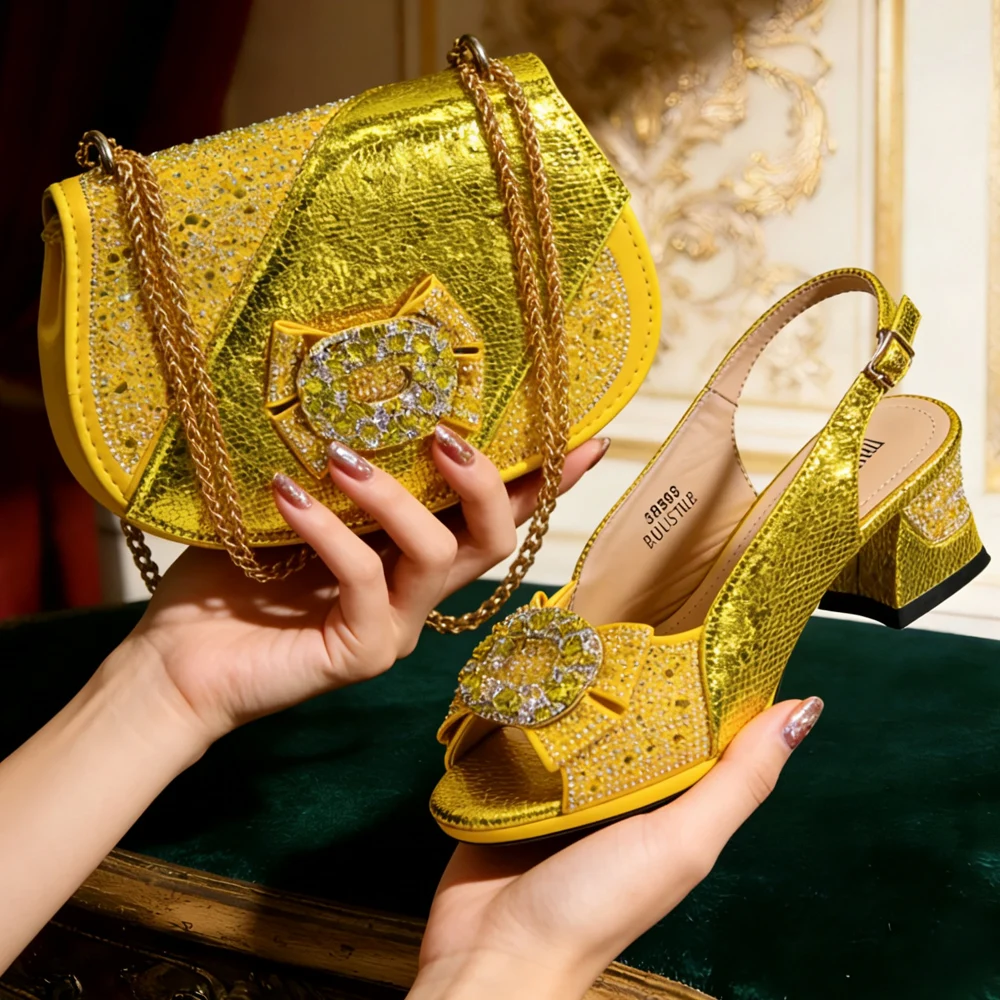 Venus Chan 2026 INS Green Elegant Women's High Heel Shoes and Rhinestone-Embellished Bag Set - Perfect for Any Occasion