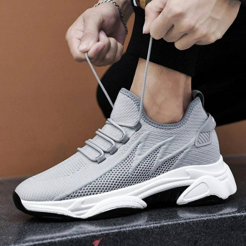 Men's Shoes 10cm Height Increase Sneakers Outdoor Breathable Casual Shoes Lace-up Men Running Shoe Mesh Soft Sole Elevator Shoes