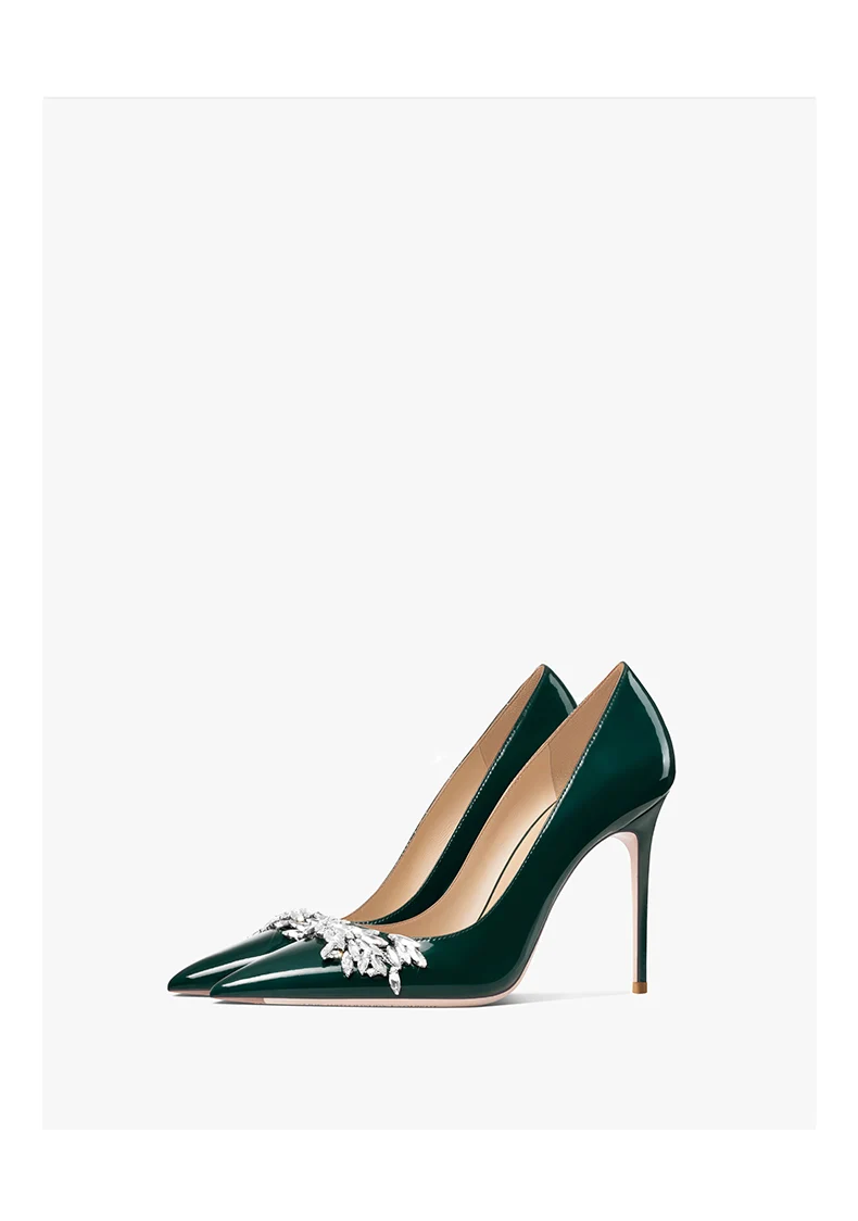 Luxury Woman Shoes Female Genuine Leather 2026 New Women Pumps Pointed Toe High Heels Rhinestone Light Party Ladies Shoes 10cm