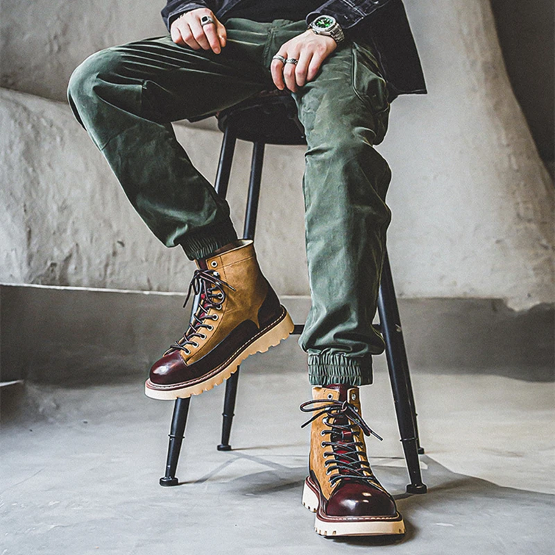 Handmade Autumn Winter New British Business Men Casual Leather Shoes Dress Cow Suede Ankle Boots Tooling Outdoor Desert Boots