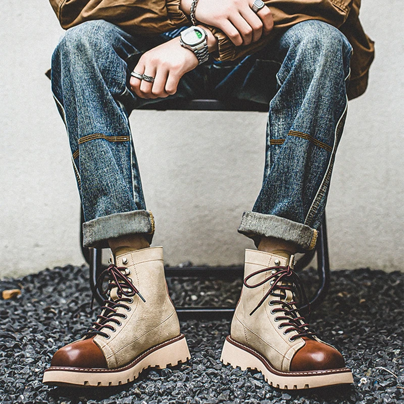 Handmade Autumn Winter New British Business Men Casual Leather Shoes Dress Cow Suede Ankle Boots Tooling Outdoor Desert Boots
