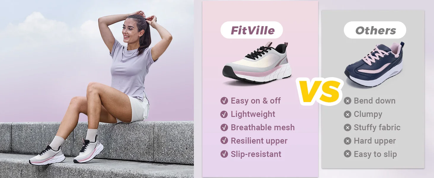 FitVille Women's Sports Shoes Wide Casual Sneakers Comfortable Cushioning Running Jogging Shoes for Women with Arch Support