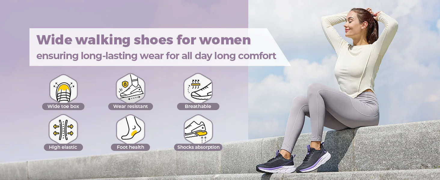 FitVille Women's Sports Shoes Wide Casual Sneakers Comfortable Cushioning Running Jogging Shoes for Women with Arch Support