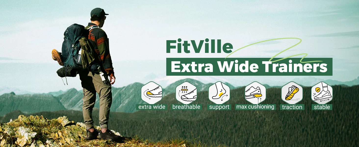 Fitville Men's Slip-on Hiking Shoes Wide Toe Box Trekking Sneakers for Men with Arch Support Comfortable Non-Slip Walking Shoes