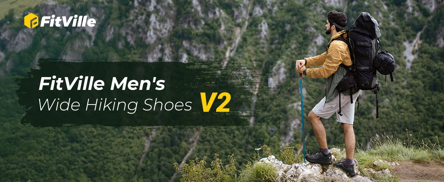 Fitville Men's Slip-on Hiking Shoes Wide Toe Box Trekking Sneakers for Men with Arch Support Comfortable Non-Slip Walking Shoes