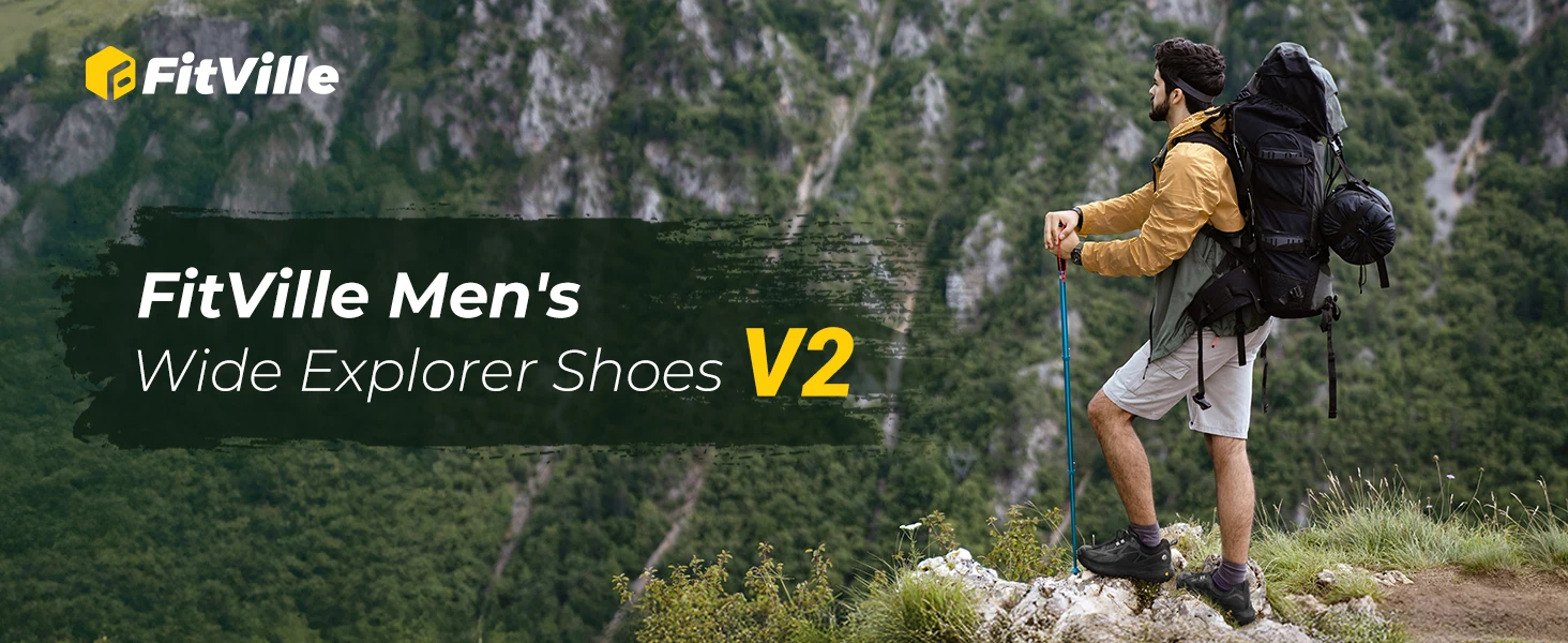 Fitville Men's Slip-on Hiking Shoes Wide Toe Box Trekking Sneakers for Men with Arch Support Comfortable Non-Slip Walking Shoes