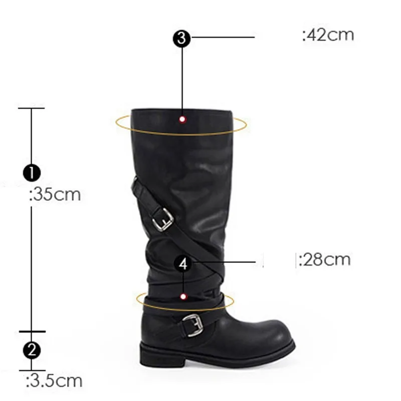 Eilyken Autumn Winter Punk Style Women Knee-High Boots Long Booties Fashion Belt Buckle Round Toe Low Heels Shoes