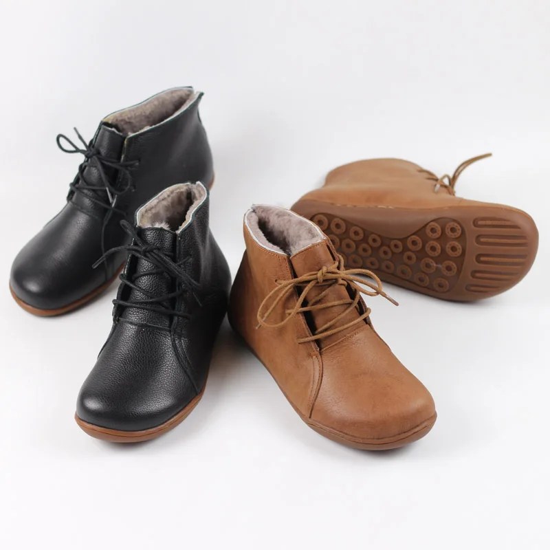 Careaymade-Genuine leather wider toe big size Women's shoes,winter handmade ankle boot,Fashion warm wool boots man single boots