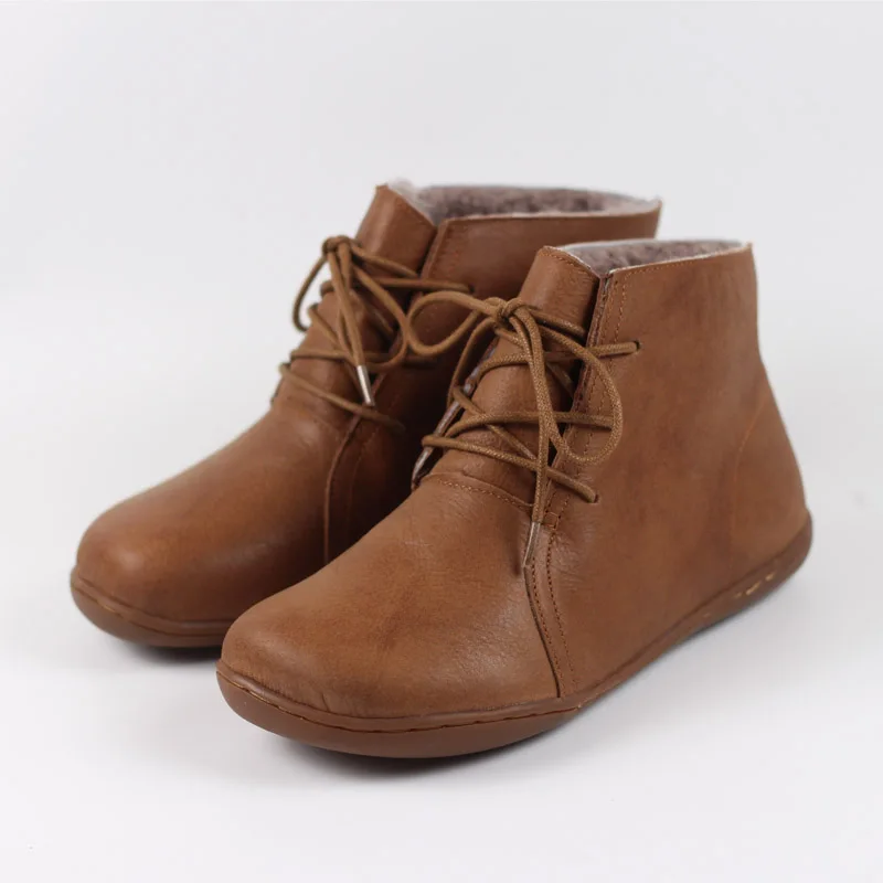 Careaymade-Genuine leather wider toe big size Women's shoes,winter handmade ankle boot,Fashion warm wool boots man single boots