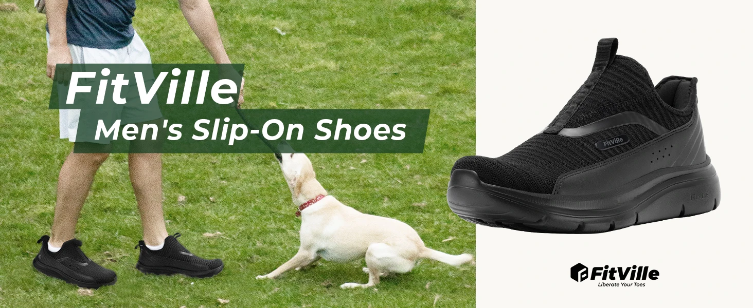FitVille Men's Extra Wide Toe Box Slip On Running Sneakers, Lightweight Breathable Outdoor Walking Sports Shoes, Orthopedic Comfort Footwear for Swollen Feet Bunions Elderly