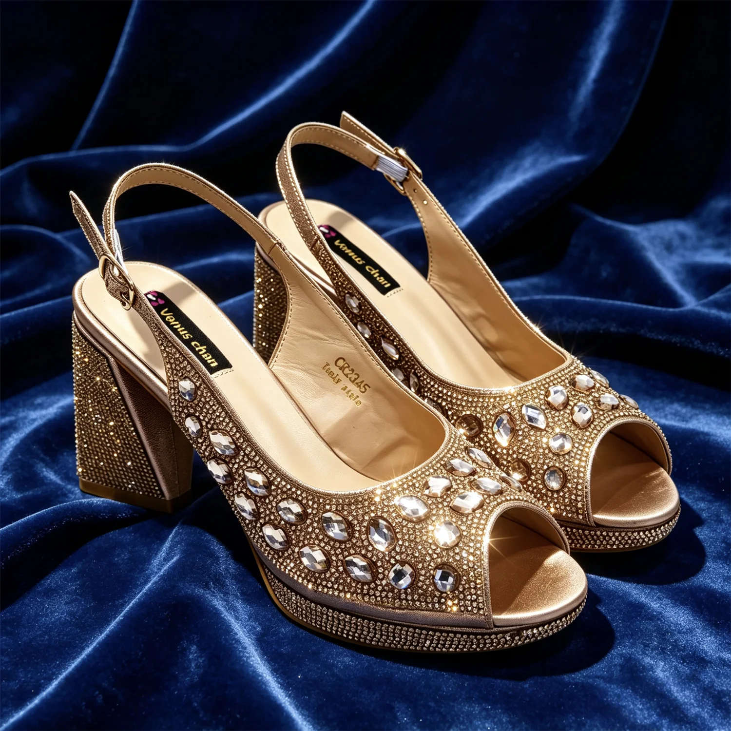 Women's Elegant Magenta Sparkly Rhinestones Chunky-Heels Slingbacks Peep Toes Sandals And Clutch Bag Set Wedding And Party Shoes