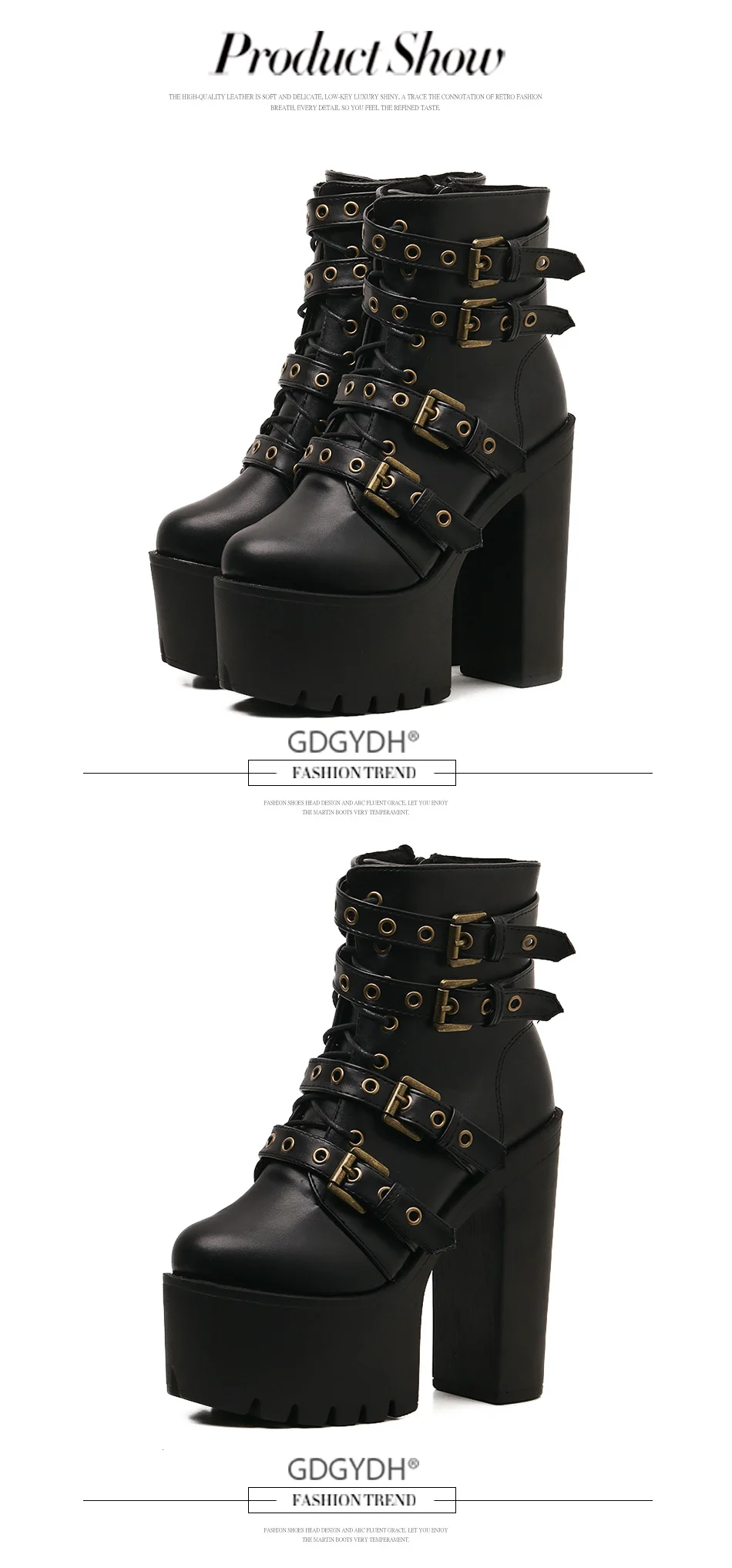 Gdgydh Sexy Rivet Black Ankle Boots Women Platform Soft Leather Autumn Winter Ladies Boots With Zipper Ultra High Heels Shoes