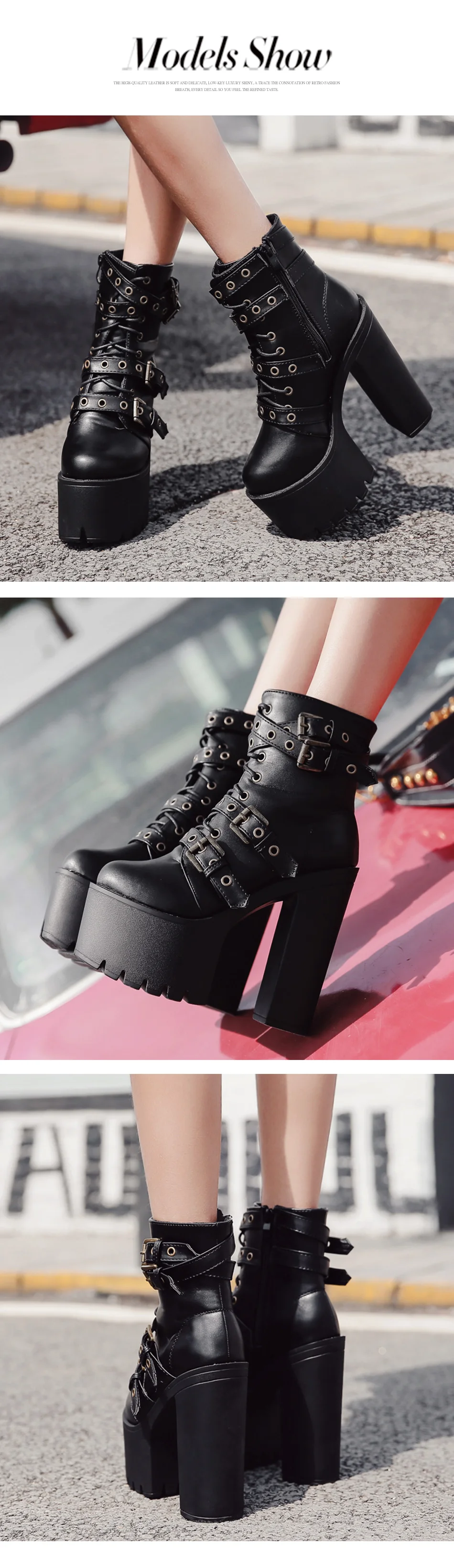 Gdgydh Sexy Rivet Black Ankle Boots Women Platform Soft Leather Autumn Winter Ladies Boots With Zipper Ultra High Heels Shoes