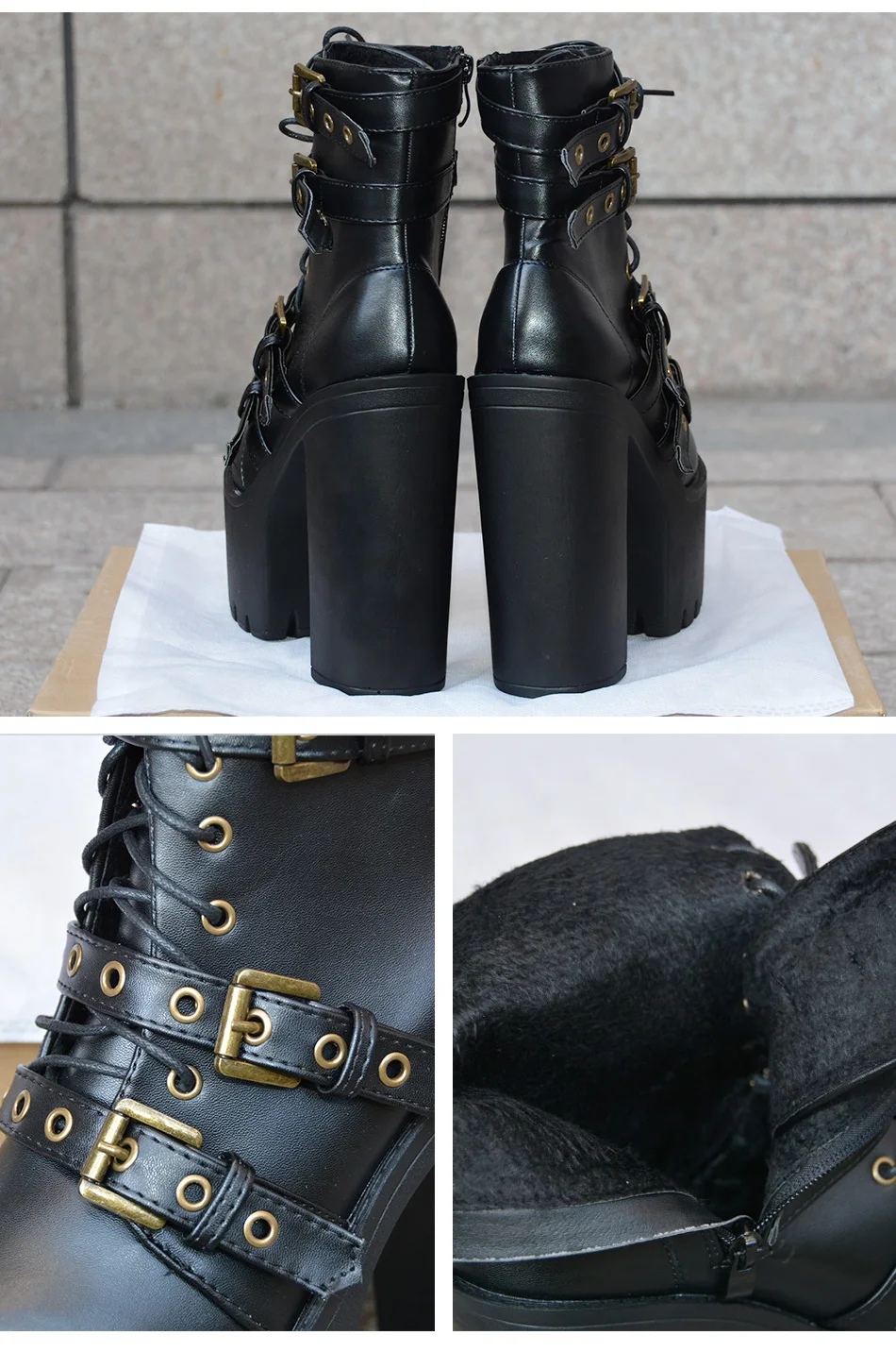 Gdgydh Sexy Rivet Black Ankle Boots Women Platform Soft Leather Autumn Winter Ladies Boots With Zipper Ultra High Heels Shoes
