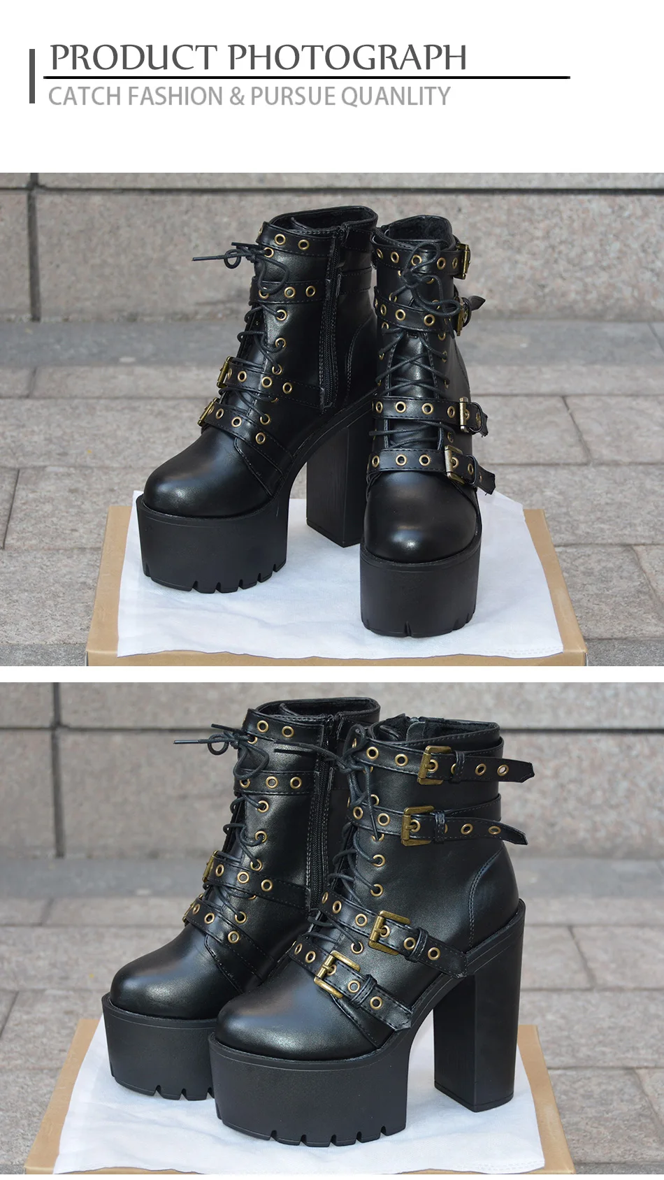 Gdgydh Sexy Rivet Black Ankle Boots Women Platform Soft Leather Autumn Winter Ladies Boots With Zipper Ultra High Heels Shoes