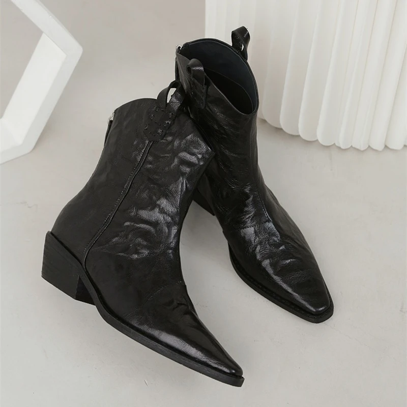 AIYUQI Women's Western Cowboy Boots Pointed Toe Women Ankle Boots and Short Boots Comfortable Female Boots for Autumn and Winter