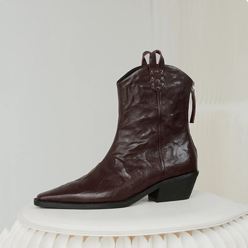 AIYUQI Women's Western Cowboy Boots Pointed Toe Women Ankle Boots and Short Boots Comfortable Female Boots for Autumn and Winter