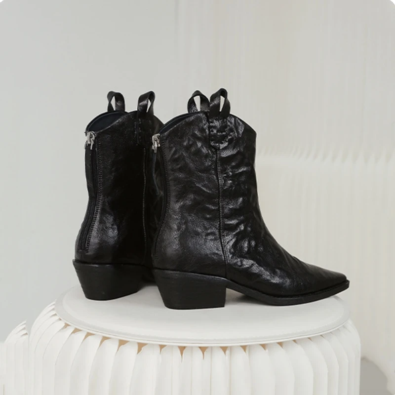 AIYUQI Women's Western Cowboy Boots Pointed Toe Women Ankle Boots and Short Boots Comfortable Female Boots for Autumn and Winter