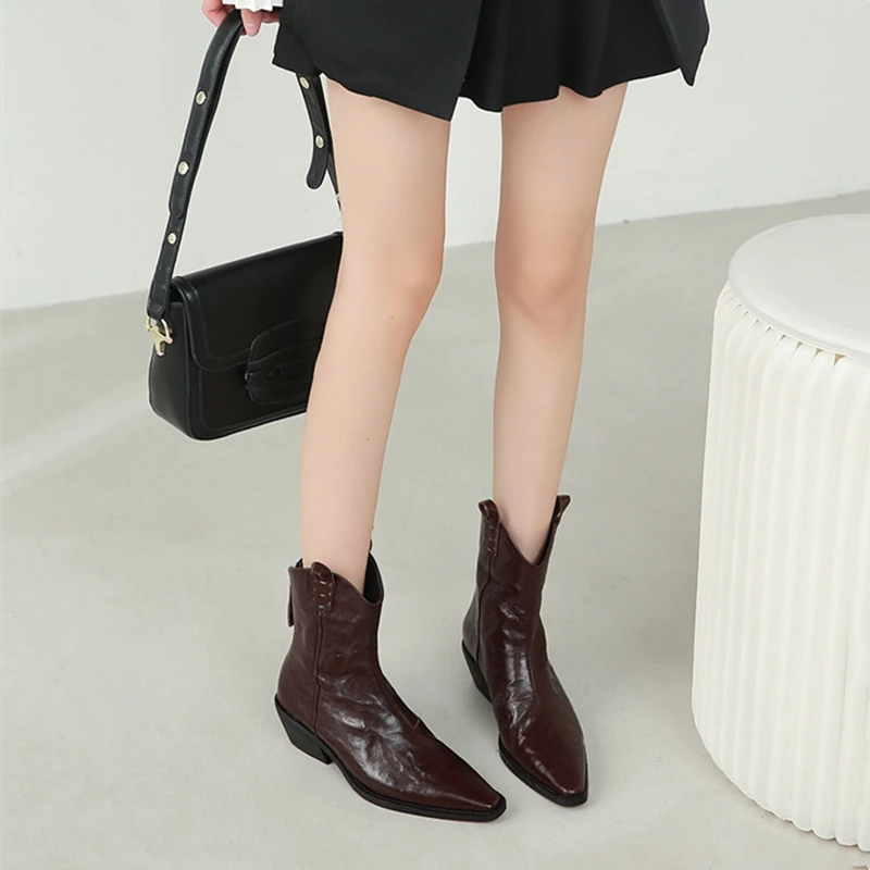 AIYUQI Women's Western Cowboy Boots Pointed Toe Women Ankle Boots and Short Boots Comfortable Female Boots for Autumn and Winter